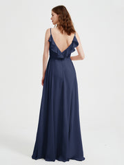 Spaghetti Bretelles Col En V Robes Avec Fente Bleu Marine