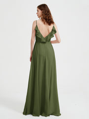 Spaghetti Bretelles Col En V Robes Avec Fente Olive Verte Grande Taille