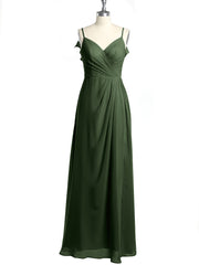 Spaghetti Bretelles Col En V Robes Avec Fente Olive Verte