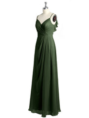 Spaghetti Bretelles Col En V Robes Avec Fente Olive Verte