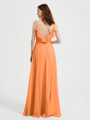 Spaghetti Bretelles Col En V Robes Avec Fente Orange