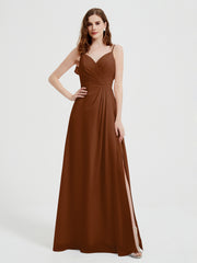 Spaghetti Bretelles Col En V Robes Avec Fente terracotta Grande Taille