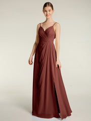 Spaghetti Bretelles Col En V Robes Avec Fente terracotta Grande Taille