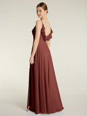 Spaghetti Bretelles Col En V Robes Avec Fente terracotta Grande Taille