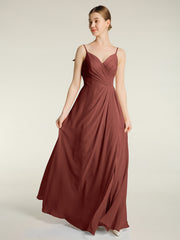 Spaghetti Bretelles Col En V Robes Avec Fente terracotta