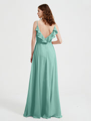 Spaghetti Bretelles Col En V Robes Avec Fente Turquoise