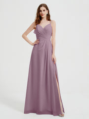 Spaghetti Bretelles Col En V Robes Avec Fente Vintage Mauve Grande Taille