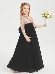 Robe Étincelante de Demoiselle d'Honneur Junior Top en Paillettes Noir