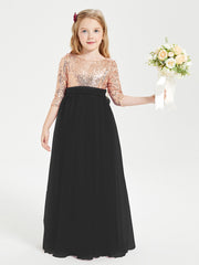 Robe Étincelante de Demoiselle d'Honneur Junior Top en Paillettes Noir