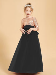 Robe Étincelante de Demoiselle d'Honneur Junior Top en Paillettes Noir