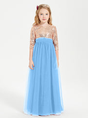 Robe Étincelante de Demoiselle d'Honneur Junior Top en Paillettes Bleu