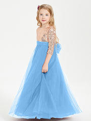Robe Étincelante de Demoiselle d'Honneur Junior Top en Paillettes Bleu
