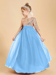 Robe Étincelante de Demoiselle d'Honneur Junior Top en Paillettes Bleu