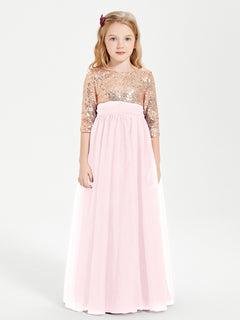 Robe Étincelante de Demoiselle d'Honneur Junior Top en Paillettes Rose Pâle