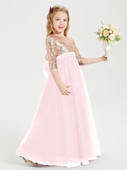 Robe Étincelante de Demoiselle d'Honneur Junior Top en Paillettes Rose Pâle