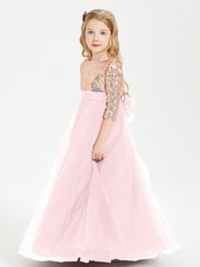 Robe Étincelante de Demoiselle d'Honneur Junior Top en Paillettes Rose Pâle