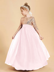 Robe Étincelante de Demoiselle d'Honneur Junior Top en Paillettes Rose Pâle