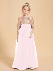 Robe Étincelante de Demoiselle d'Honneur Junior Top en Paillettes Rose Pâle
