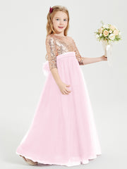Robe Étincelante de Demoiselle d'Honneur Junior Top en Paillettes Rose Bonbon