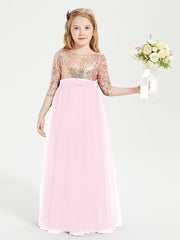 Robe Étincelante de Demoiselle d'Honneur Junior Top en Paillettes Rose Bonbon