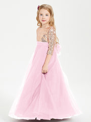 Robe Étincelante de Demoiselle d'Honneur Junior Top en Paillettes Rose Bonbon