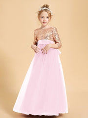 Robe Étincelante de Demoiselle d'Honneur Junior Top en Paillettes Rose Bonbon