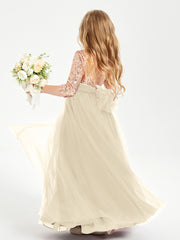 Robe Étincelante de Demoiselle d'Honneur Junior Top en Paillettes Champagne