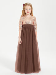 Robe Étincelante de Demoiselle d'Honneur Junior Top en Paillettes Chocolat