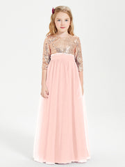 Robe Étincelante de Demoiselle d'Honneur Junior Top en Paillettes Corail