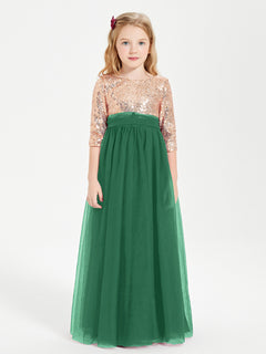 Robe Étincelante de Demoiselle d'Honneur Junior Top en Paillettes Vert Foncé