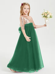 Robe Étincelante de Demoiselle d'Honneur Junior Top en Paillettes Vert Foncé