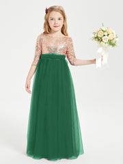 Robe Étincelante de Demoiselle d'Honneur Junior Top en Paillettes Vert Foncé