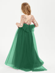 Robe Étincelante de Demoiselle d'Honneur Junior Top en Paillettes Vert Foncé