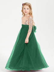 Robe Étincelante de Demoiselle d'Honneur Junior Top en Paillettes Vert Foncé