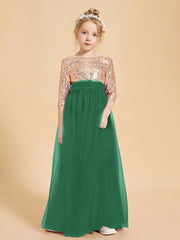 Robe Étincelante de Demoiselle d'Honneur Junior Top en Paillettes Vert Foncé