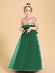 Robe Étincelante de Demoiselle d'Honneur Junior Top en Paillettes Vert Foncé