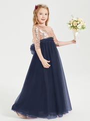 Robe Étincelante de Demoiselle d'Honneur Junior Top en Paillettes Bleu Marine
