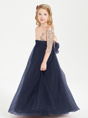 Robe Étincelante de Demoiselle d'Honneur Junior Top en Paillettes Bleu Marine