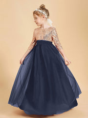 Robe Étincelante de Demoiselle d'Honneur Junior Top en Paillettes Bleu Marine