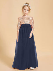 Robe Étincelante de Demoiselle d'Honneur Junior Top en Paillettes Bleu Marine
