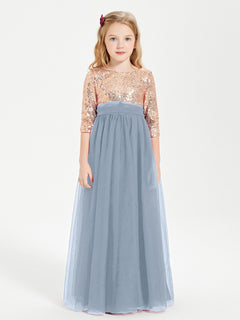 Robe Étincelante de Demoiselle d'Honneur Junior Top en Paillettes Bleu Poudré