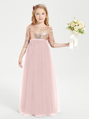 Robe Étincelante de Demoiselle d'Honneur Junior Top en Paillettes Rose Poudré