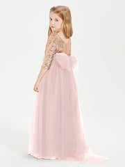 Robe Étincelante de Demoiselle d'Honneur Junior Top en Paillettes Rose Poudré