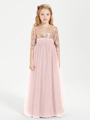Robe Étincelante de Demoiselle d'Honneur Junior Top en Paillettes Rose Poudré