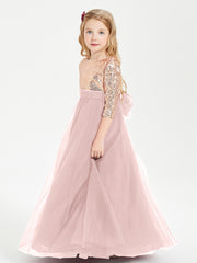 Robe Étincelante de Demoiselle d'Honneur Junior Top en Paillettes Rose Poudré