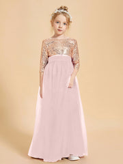 Robe Étincelante de Demoiselle d'Honneur Junior Top en Paillettes Rose Poudré