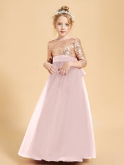 Robe Étincelante de Demoiselle d'Honneur Junior Top en Paillettes Rose Poudré