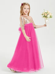 Robe Étincelante de Demoiselle d'Honneur Junior Top en Paillettes Fuchsia