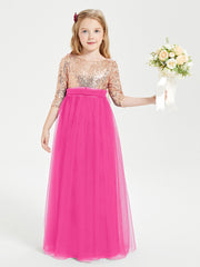 Robe Étincelante de Demoiselle d'Honneur Junior Top en Paillettes Fuchsia