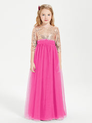 Robe Étincelante de Demoiselle d'Honneur Junior Top en Paillettes Fuchsia